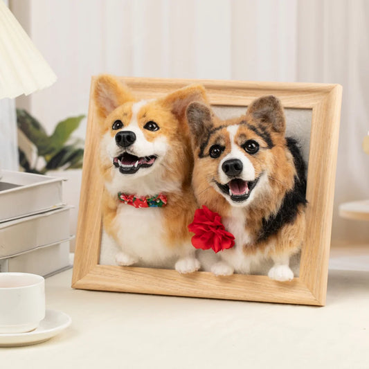 Custom Needle Felted Pet Portrait - Framed Wool Memorial Art from Photo, Dog & Cat Loss Gift
